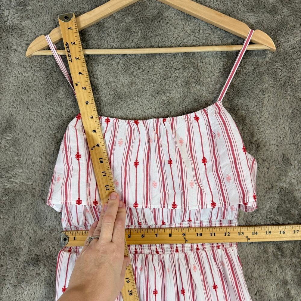 NWT LOFT Striped Ruffle Strappy Tiered Smocked Midi Dress White Red Pink XS - Picture 15 of 15